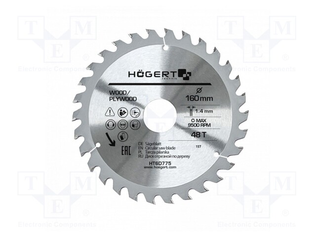 Circular saw; Ø: 160mm; Øhole: 30mm; W: 1.4mm; Teeth: 48