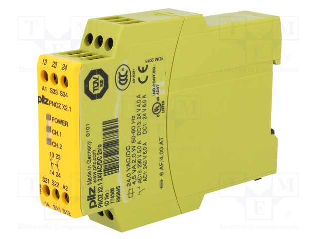 Module: safety relay; Series: PNOZ X2.1; 24VDC; 24VAC; IN: 2; OUT: 2