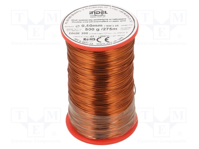 Coil wire; double coated enamelled; 0.5mm; 500g; -65÷200°C