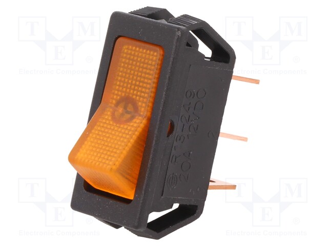 ROCKER; SPST; Pos: 2; OFF-ON; 20A/12VDC; orange; neon lamp; 50mΩ