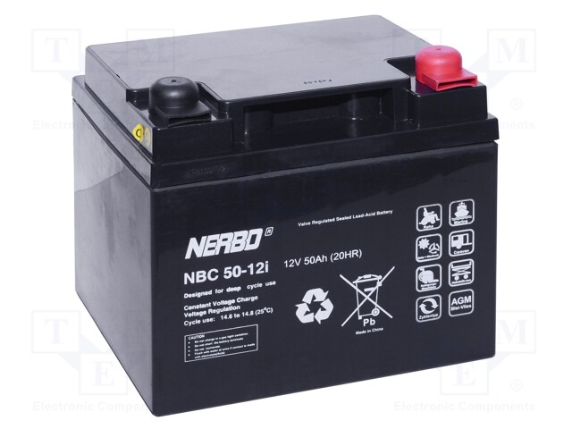 Re-battery: acid-lead; 12V; 50Ah; AGM; maintenance-free