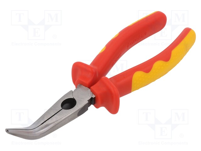 Pliers; insulated,curved,half-rounded nose; 200mm