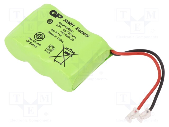 Re-battery: Ni-MH; 2/3AA,2/3R6; 3.6V; 600mAh; Leads: cables