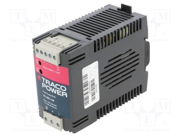 Power supply: switched-mode; for DIN rail; 60W; 48VDC; 1.25A; IP20