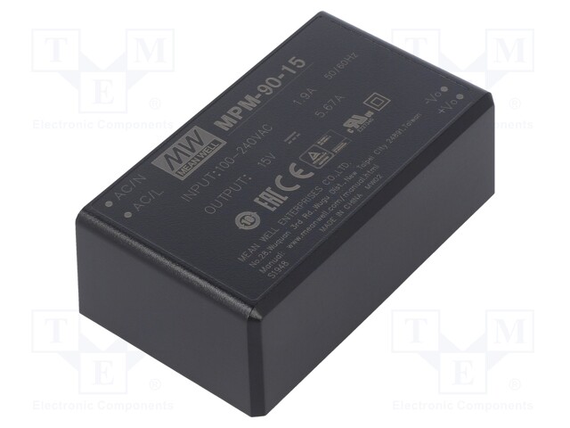 Power supply: switched-mode; modular; 85W; 15VDC; 87x52x29.5mm