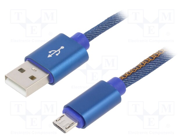 Cable; USB 2.0; USB A plug,USB B micro plug; gold-plated; 2m