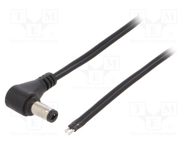 Cable; wires,DC 5,5/2,5 plug; angled; 0.5mm2; black; 1.5m