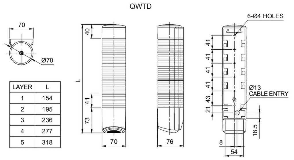 Signaller: signalling column; siren,continuous light; LED; IP54