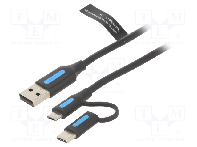 Cable; USB 2.0; USB A plug,USB B micro plug,USB C plug; 1m; 3A