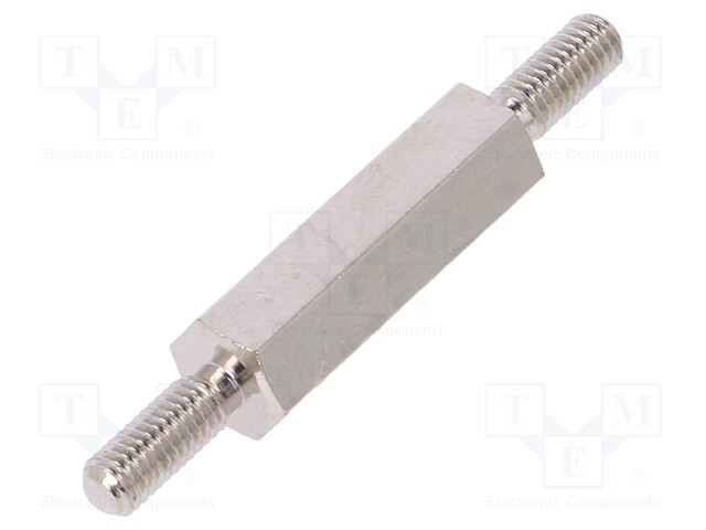 Screwed spacer sleeve; 18mm; Ext.thread: M3; hexagonal; brass