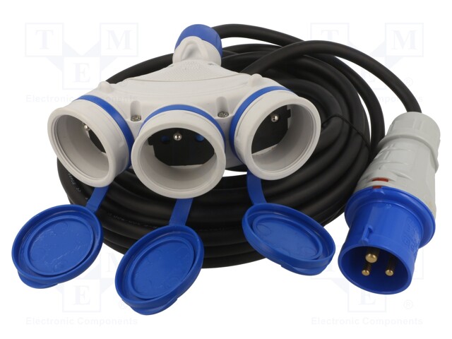 Extension lead; Sockets: 3; rubber; black; 3x2,5mm2; 10m; 16A