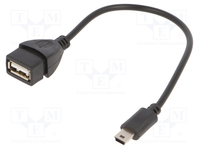 Cable; USB 2.0; USB A socket,USB B mini plug; 0.15m; black; PVC