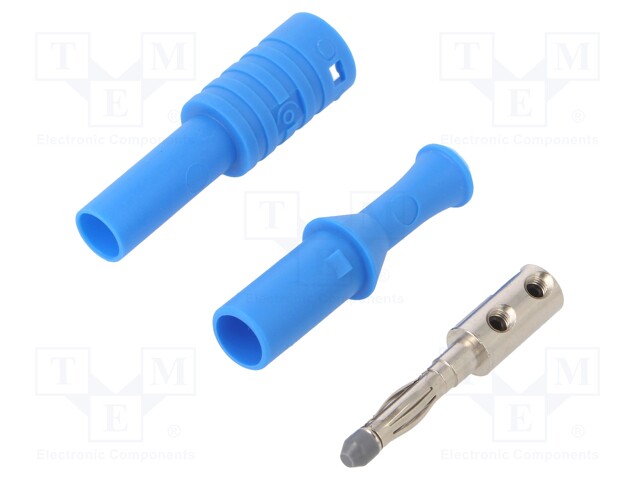 Plug; 4mm banana; 36A; 1kVAC; blue; insulated; 63mm; 8mΩ; on cable