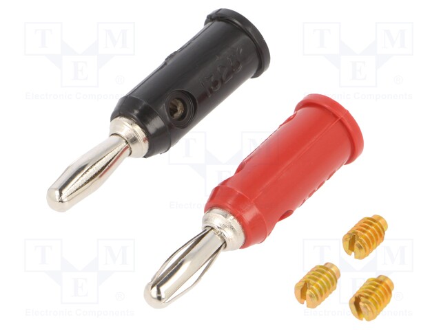 Plug; 4mm banana; 15A; 5kV; red and black; Max.wire diam: 3mm