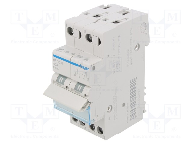 Module: toggle switch; Poles: 2; 230VAC; 40A; IP20; DIN; Stabl.pos: 3