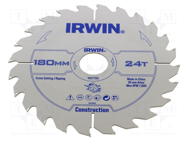 Circular saw; Ø: 180mm; Øhole: 30mm; Teeth: 24; wood