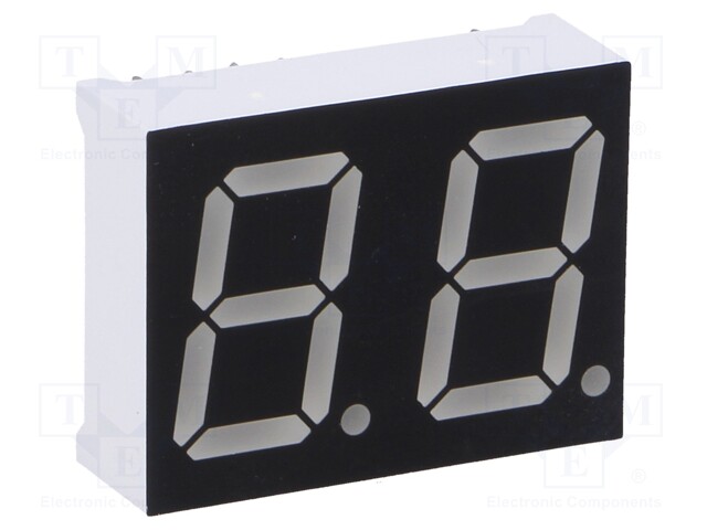 Display: LED; 7-segment; 14.2mm; 0.56"; No.char: 2; amber; 60mcd