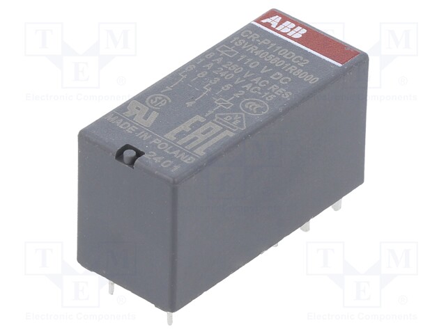 Relay: electromagnetic; DPDT; Ucoil: 110VDC; 8A; max.250VAC