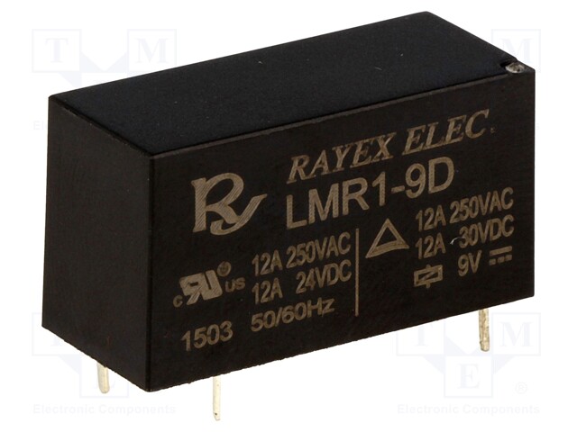 Relay: electromagnetic; SPDT; Ucoil: 9VDC; 12A/250VAC; 12A/30VDC