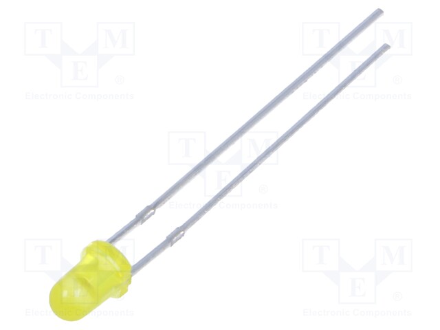 LED; 3mm; yellow; 40mcd; 40°; Front: convex; Pitch: 2.54mm