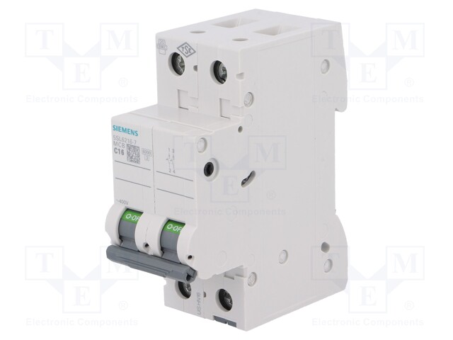 Circuit breaker; 400VAC; Inom: 16A; Poles: 2; DIN; Charact: C; 6kA