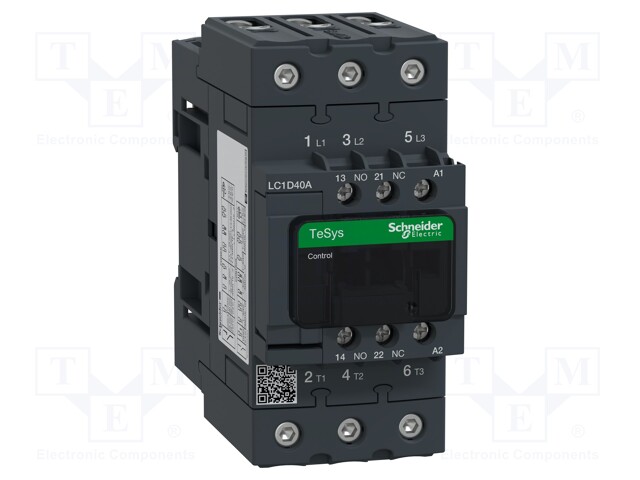 Relay Contactor, TeSys D Series, 3PST-NO, 3P, 40 A at 440 VAC, 30 kW at 690 VAC