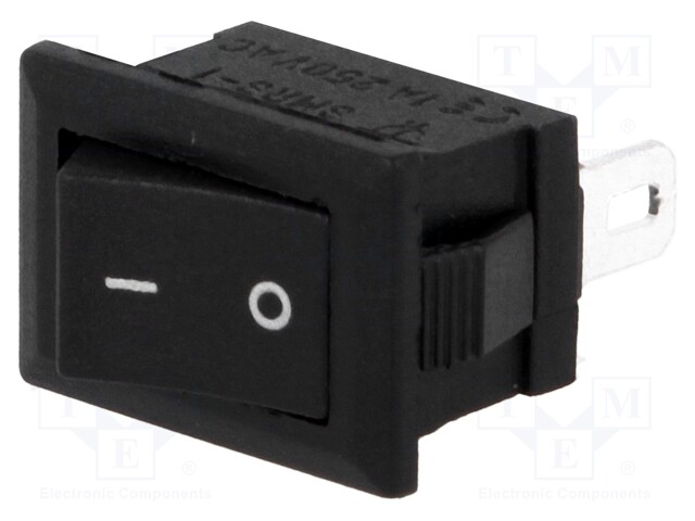 ROCKER; SPST; Pos: 2; OFF-ON; 1A/250VAC; black; none; 35mΩ; -30÷80°C