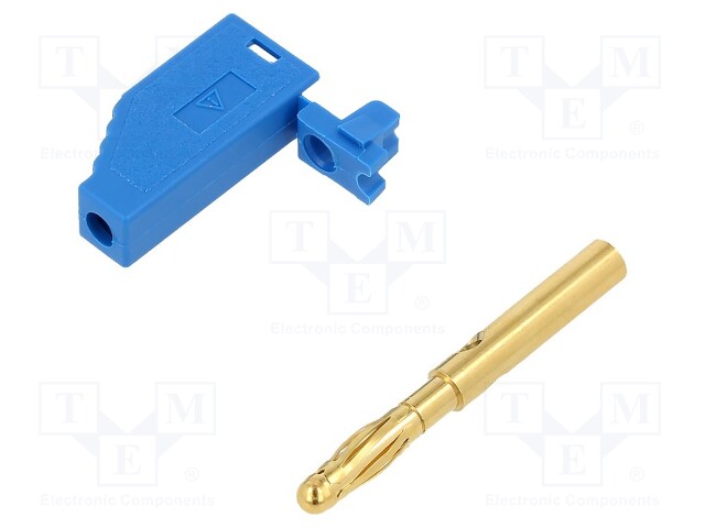 Plug; 4mm banana; 32A; 30V; blue; with 4mm axial socket; 2.5mm2