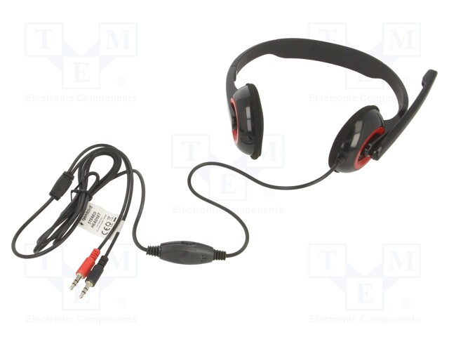 Headphones with microphone; black,red; Jack 3,5mm x2; 1.8m; 32Ω