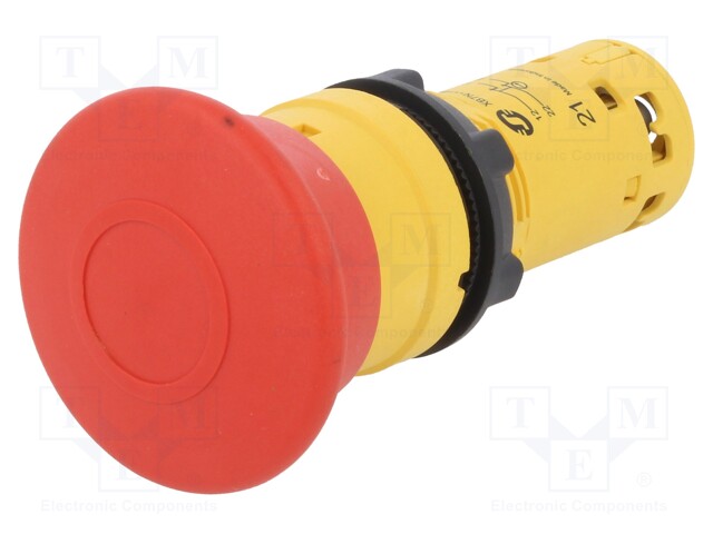 Switch: emergency stop; Stabl.pos: 2; NC x2; 2A/230VAC; 22mm; red