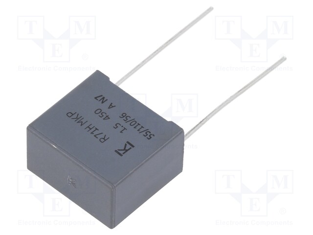 Capacitor: polypropylene; 1.5uF; 15mm; ±10%; 18x13.5x7.5mm; 450VDC