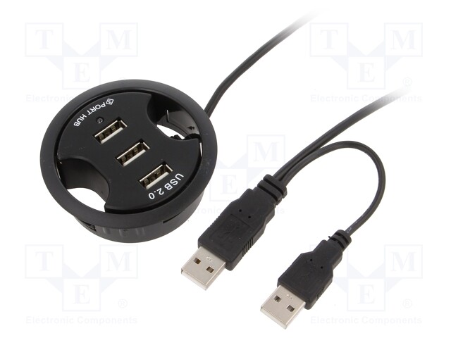 Hub USB; USB 1.1,USB 2.0; black; Number of ports: 3; 480Mbps; 60mm