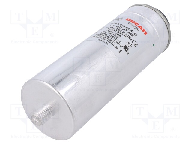 Capacitor: polypropylene; 40uF; ±5%; Mounting: M12 screw; 600VDC