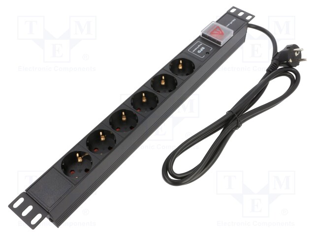 Plug socket strip: protective; Sockets: 6; 250VAC; 16A; black