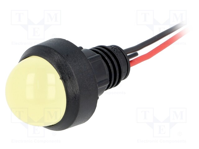 Indicator: LED; prominent; 220VDC; Cutout: Ø13mm; IP40; 300mm leads