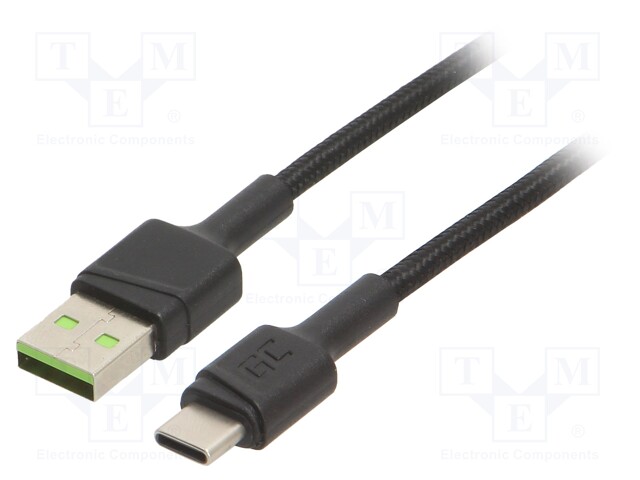 Cable; USB 2.0; USB A plug,USB C plug; 0.3m; black; 480Mbps; 18W