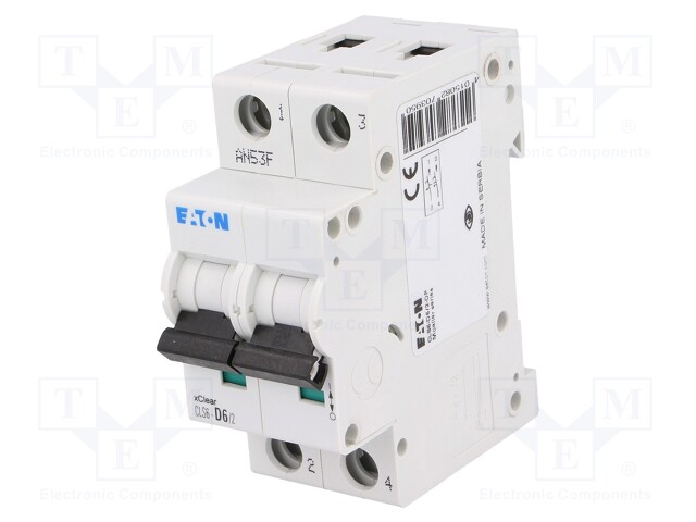 Circuit breaker; 230VAC; Inom: 6A; Poles: 2; DIN; Charact: D; 6kA