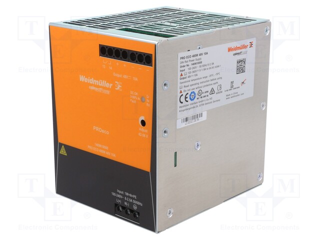 Power supply: switched-mode; 480W; 48VDC; 10A; 85÷264VAC; 1.6g