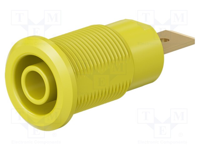 Socket; 4mm banana; 32A; 1kV; Cutout: Ø12.2mm; yellow; gold-plated