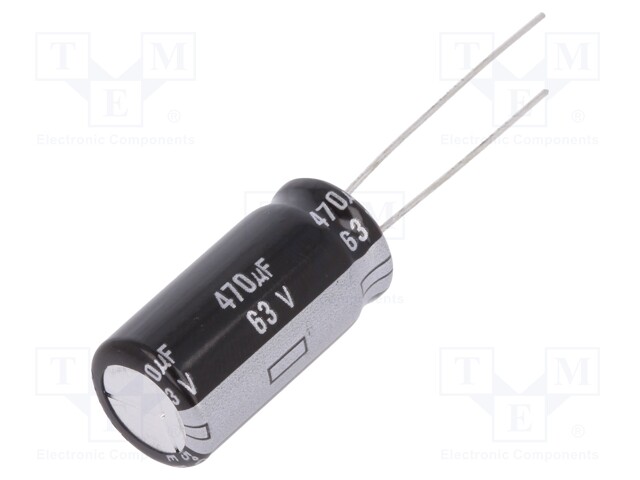 Capacitor: electrolytic; THT; 470uF; 63VDC; Ø12.5x25mm; Pitch: 5mm