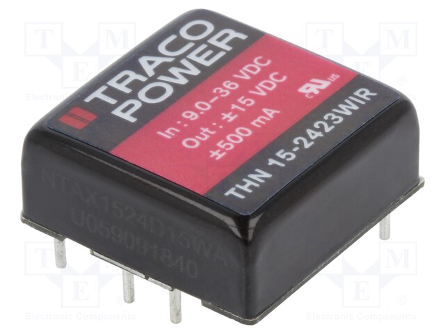 Converter: DC/DC; 15W; Uin: 9÷36V; Uout: 15VDC; Uout2: -15VDC; 1"x1"