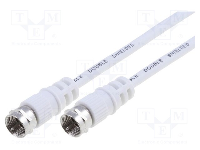 Cable; 2.5m; F plug,both sides; shielded, twofold; white