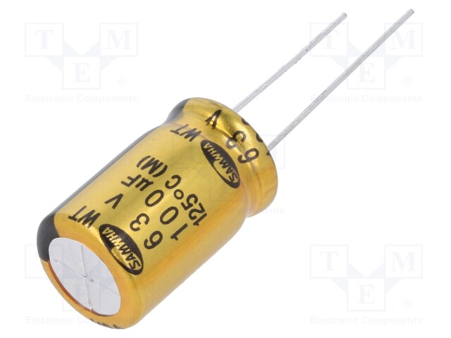 Capacitor: electrolytic; THT; 100uF; 63VDC; Ø12.5x20mm; ±20%; 5000h