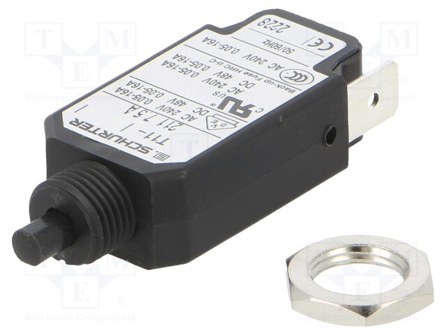 Circuit breaker; Urated: 240VAC; 48VDC; 7.5A; SPST; Poles: 1; screw