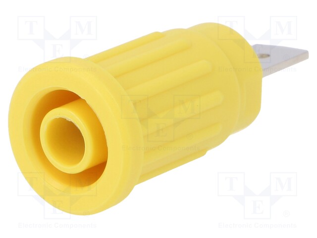 Socket; 4mm banana; 32A; 1.5kVDC; yellow; nickel plated; on panel