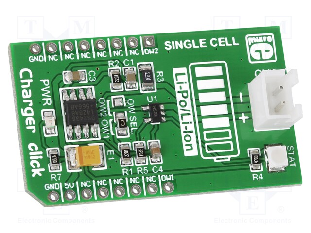 Click board; charger; 1-wire; DS2438,MCP73831; 5VDC