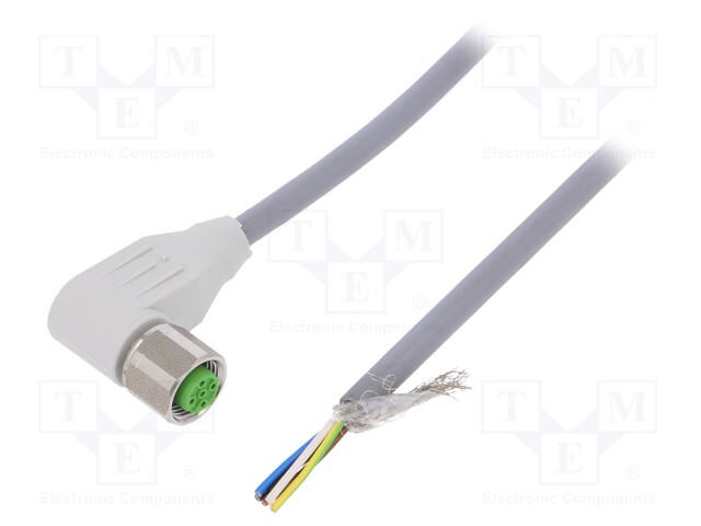 Connection lead; M12; PIN: 5; angled; 3m; plug; 60VAC; -25÷80°C