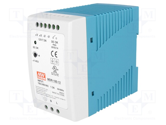 Power supply: switched-mode; 90W; 12VDC; 12÷15VDC; 7.5A; 85÷264VAC