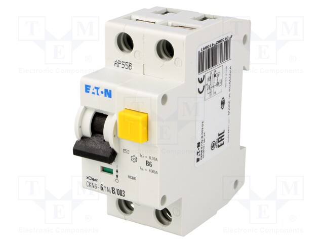 RCBO breaker; Inom: 6A; Ires: 30mA; Max surge current: 250A; 230V