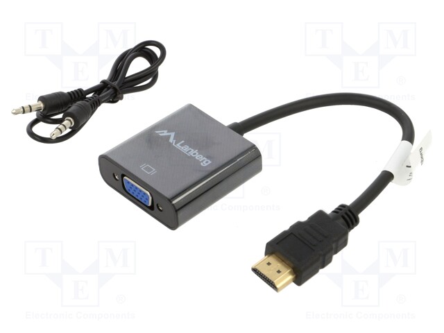 Adapter; HDMI 1.4; HDMI plug,Jack 3.5mm socket,VGA female; 0.2m